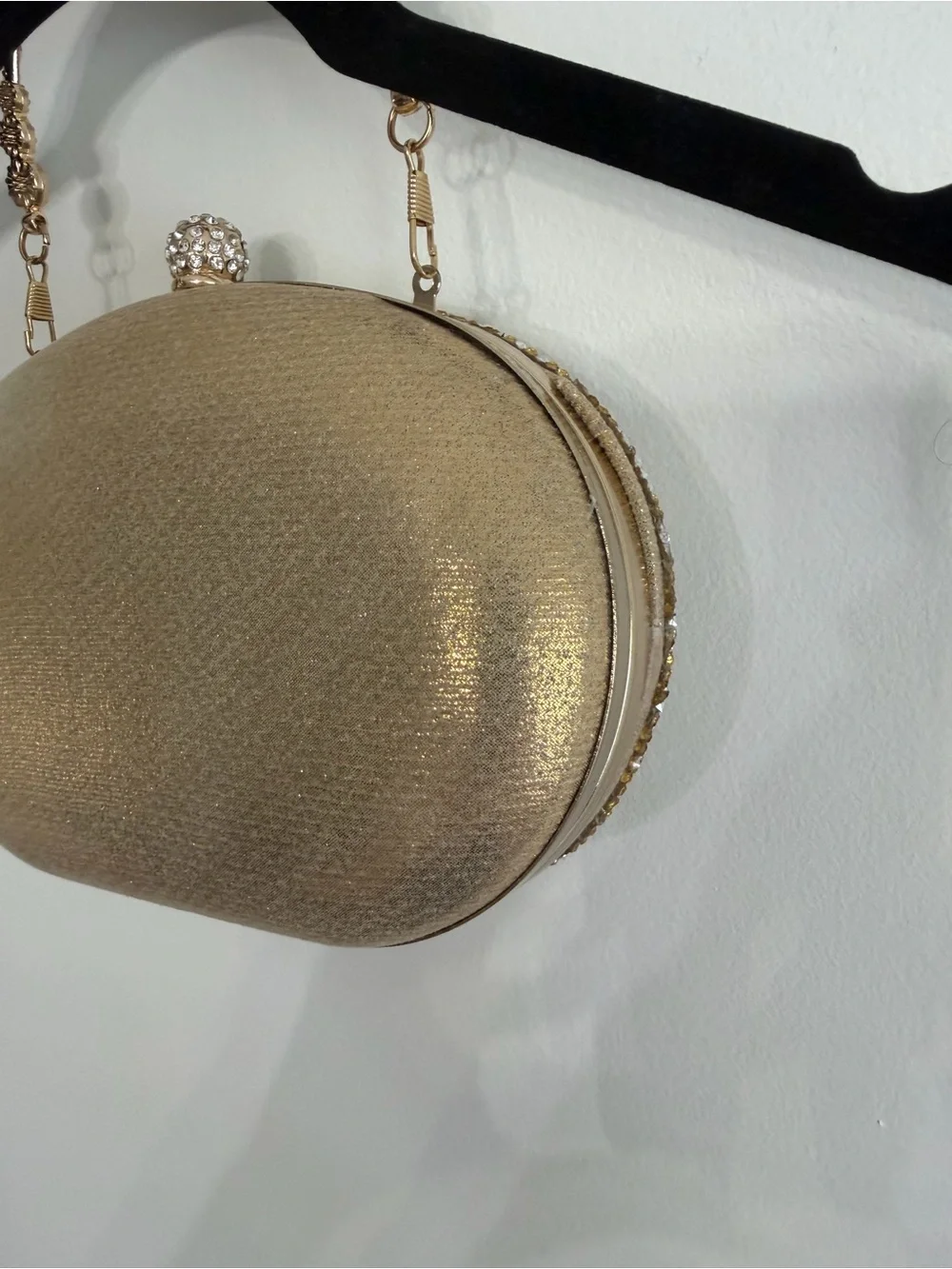 Gold Jeweled Oval Evening Clutch with Top Handle